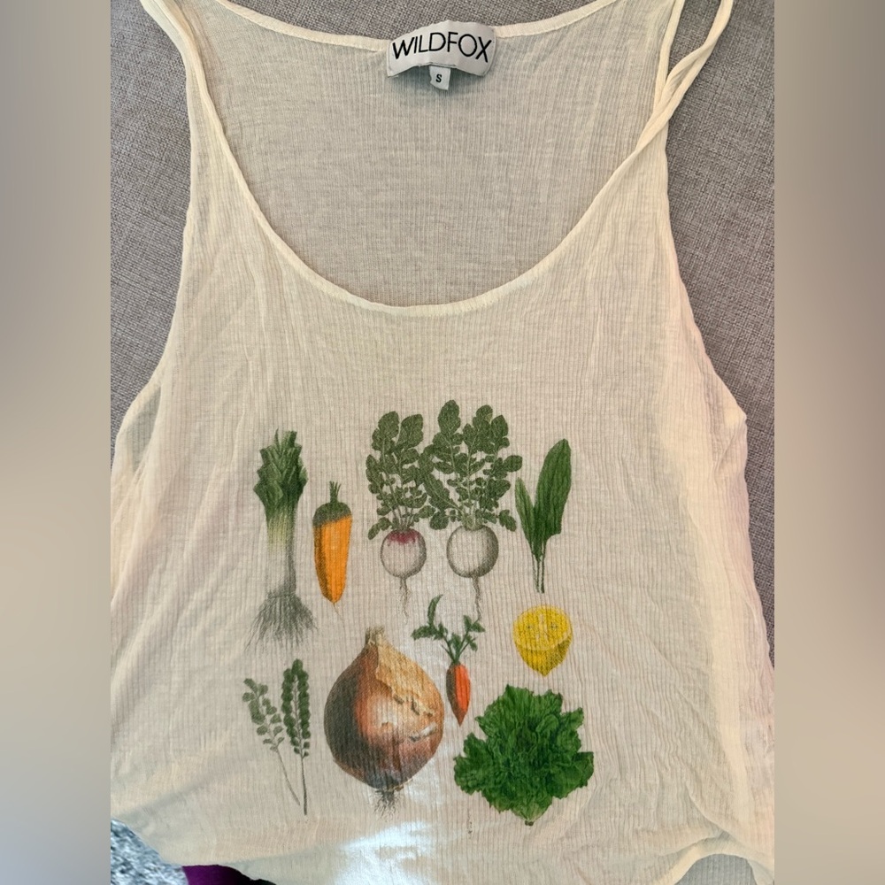 RARE Wildfox Root Vegetable Screen Print Ribbed Tank Top S